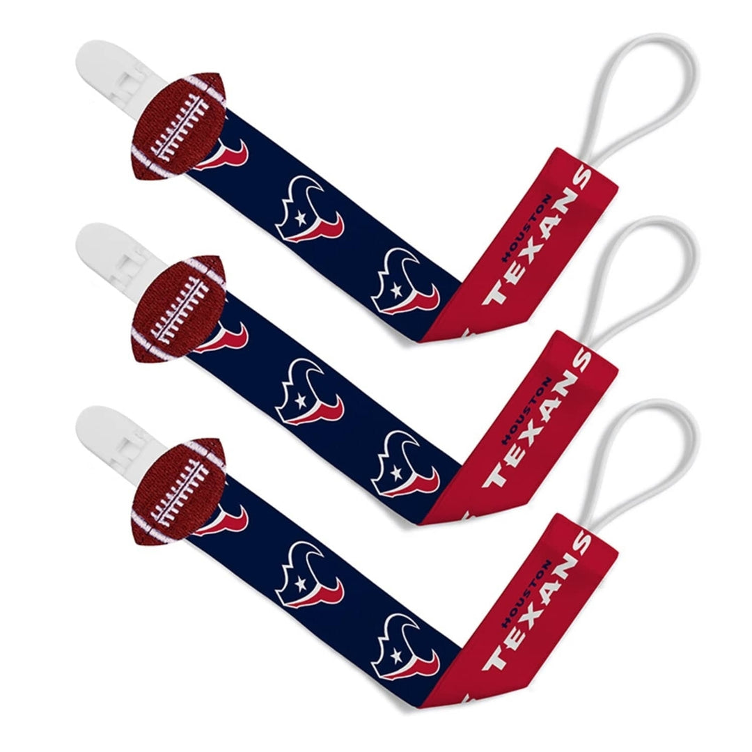 Houston Texans Pacifier Clip 3-Pack NFL Baby Fanatic Team Logo Clips Image 1