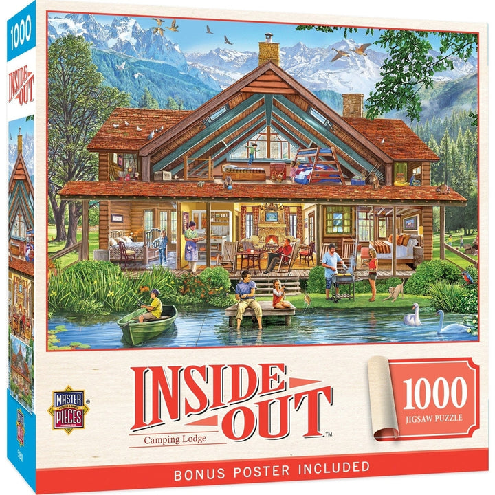 MasterPieces Inside Out Camping Lodge 1000 Piece Jigsaw Puzzle 26.75x19.25 inch Image 1