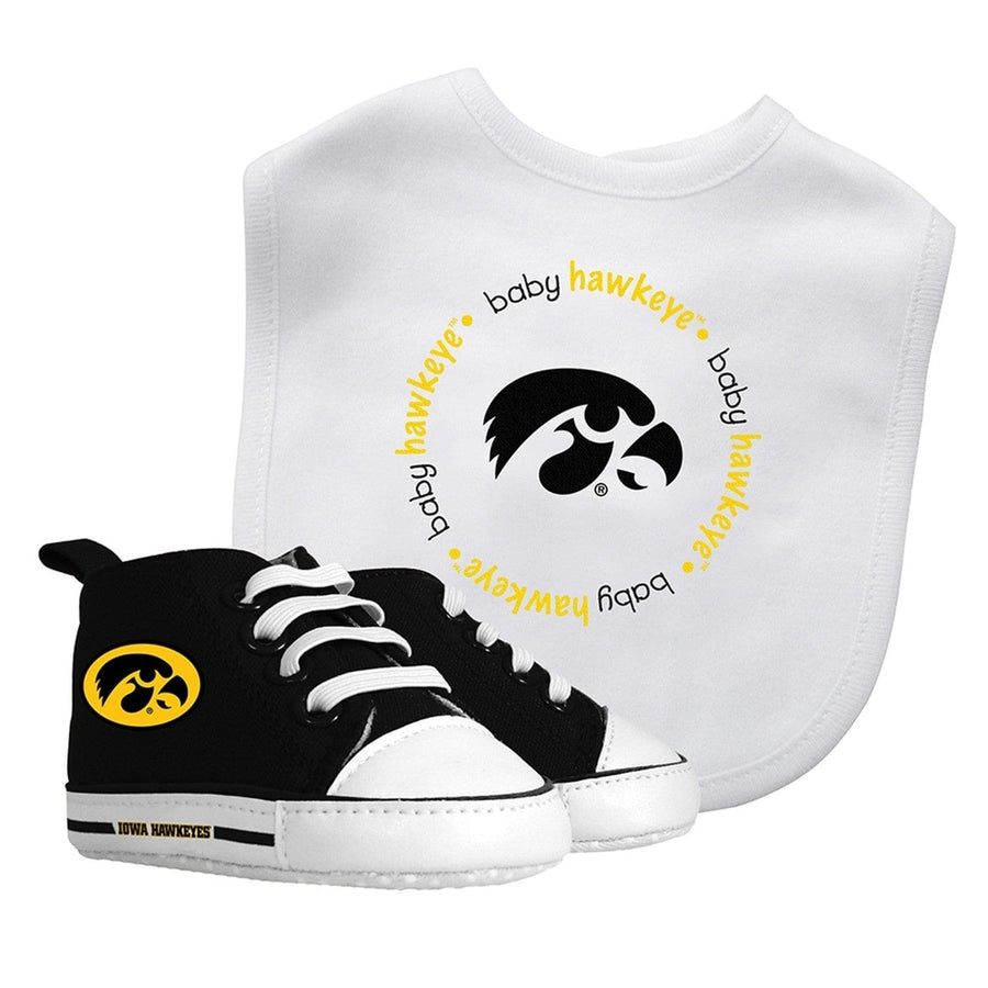 Iowa Hawkeyes Baby Gift Set 2-Piece Bib and Pre-Walker Shoes 100% Cotton Image 1