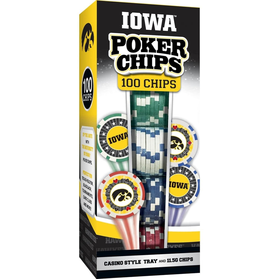 Iowa Hawkeyes Casino Style Poker Chips Set 100 Piece Black Tray NCAA Image 1