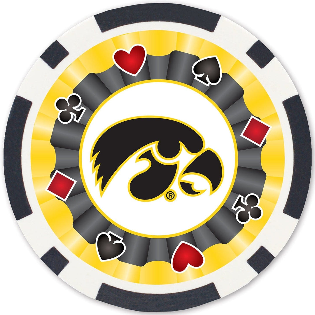 Iowa Hawkeyes Casino Style Poker Chips Set 100 Piece Black Tray NCAA Image 3