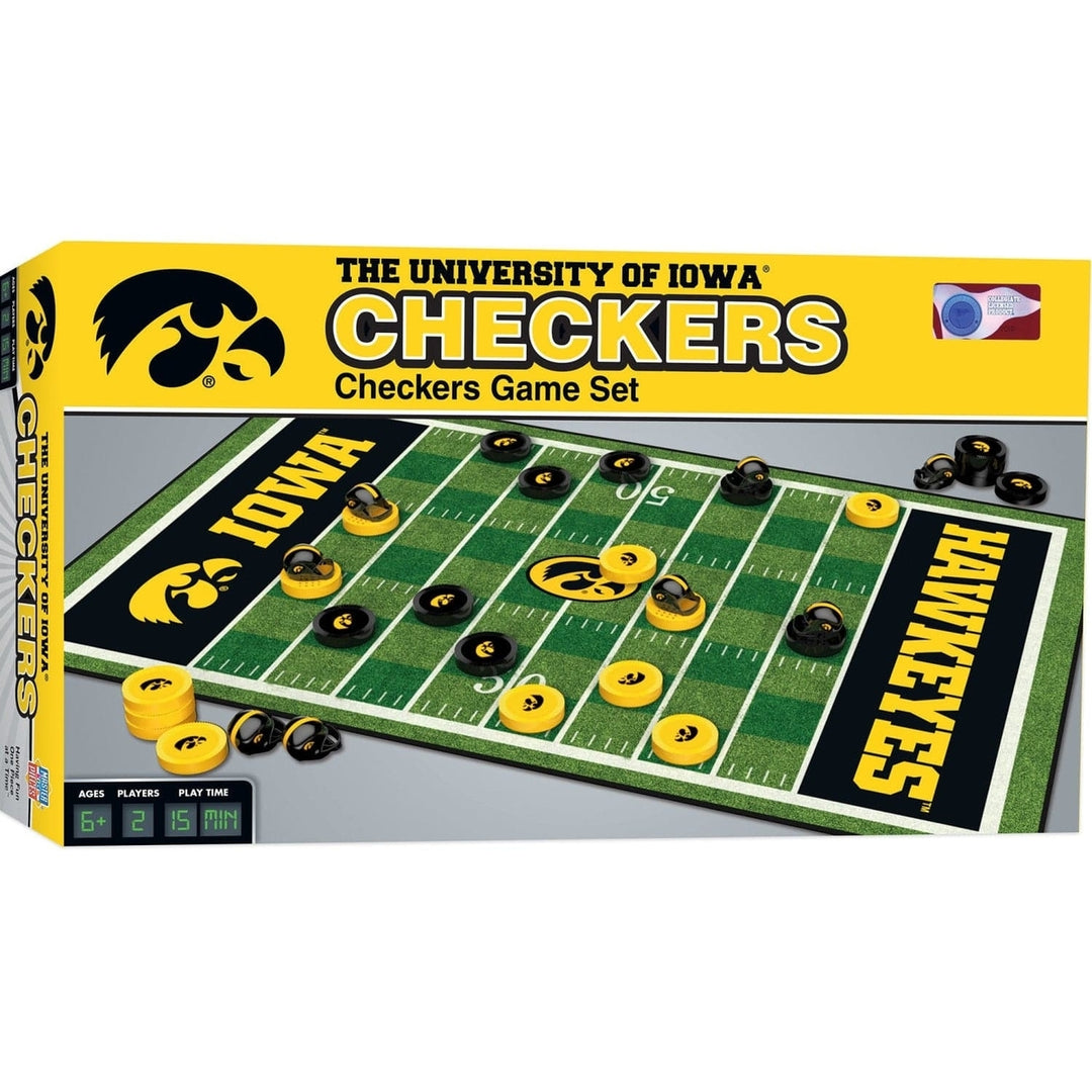 Iowa Hawkeyes Checkers Board Game NCAA MasterPieces 13x21.375 inches Classic Image 1