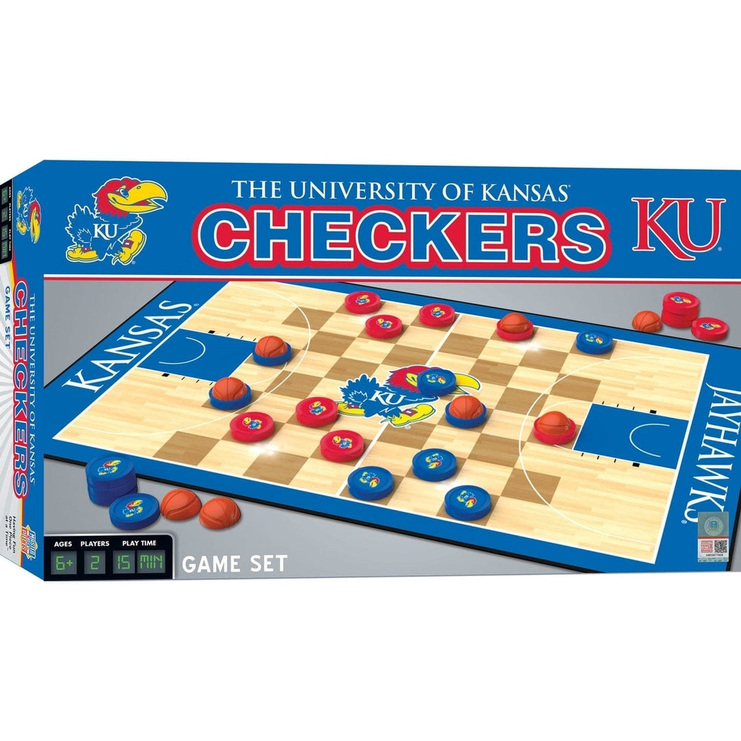 Kansas Jayhawks Checkers Board Game NCAA Basketball Theme 24 Pieces 13x21.375in Image 1