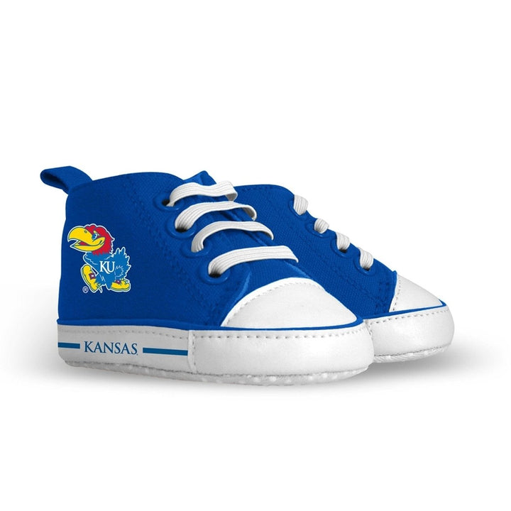 Kansas Jayhawks Baby Shoes High Top Pre-Walkers Unisex Soft Fabric Grippers Image 1