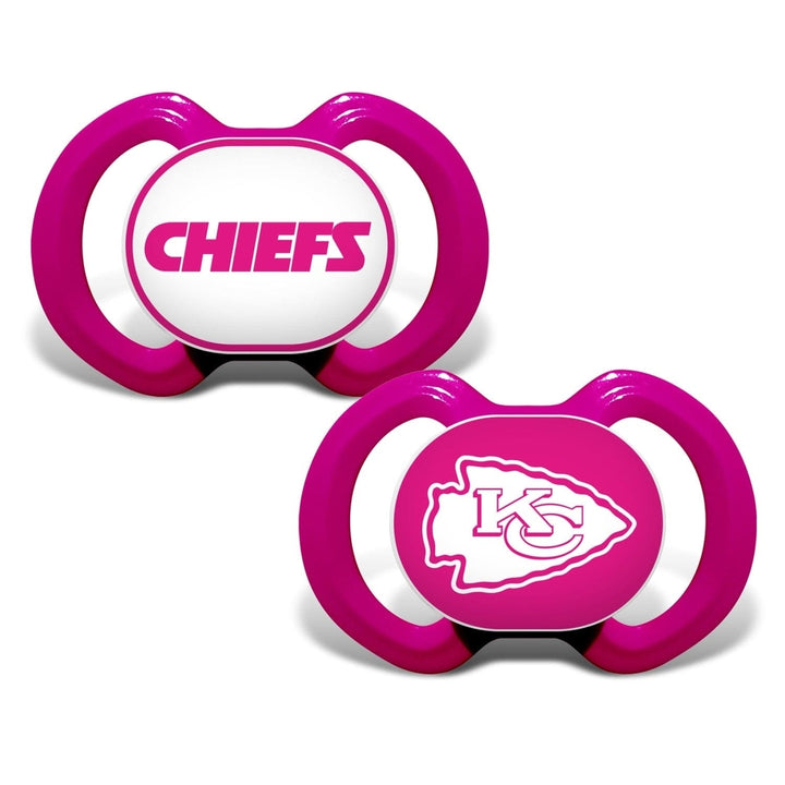 Kansas City Chiefs Pink Pacifier 2-Pack Orthodontic Silicone BPA-Free Baby Gear Image 1