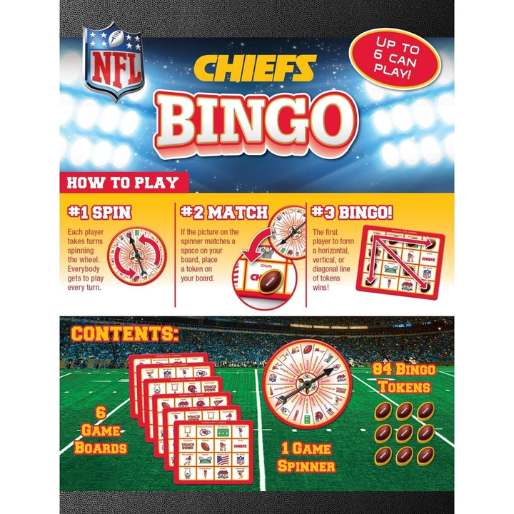 Kansas City Chiefs Bingo Game NFL Family Fun with Spinner Gameboards and Tokens Image 3