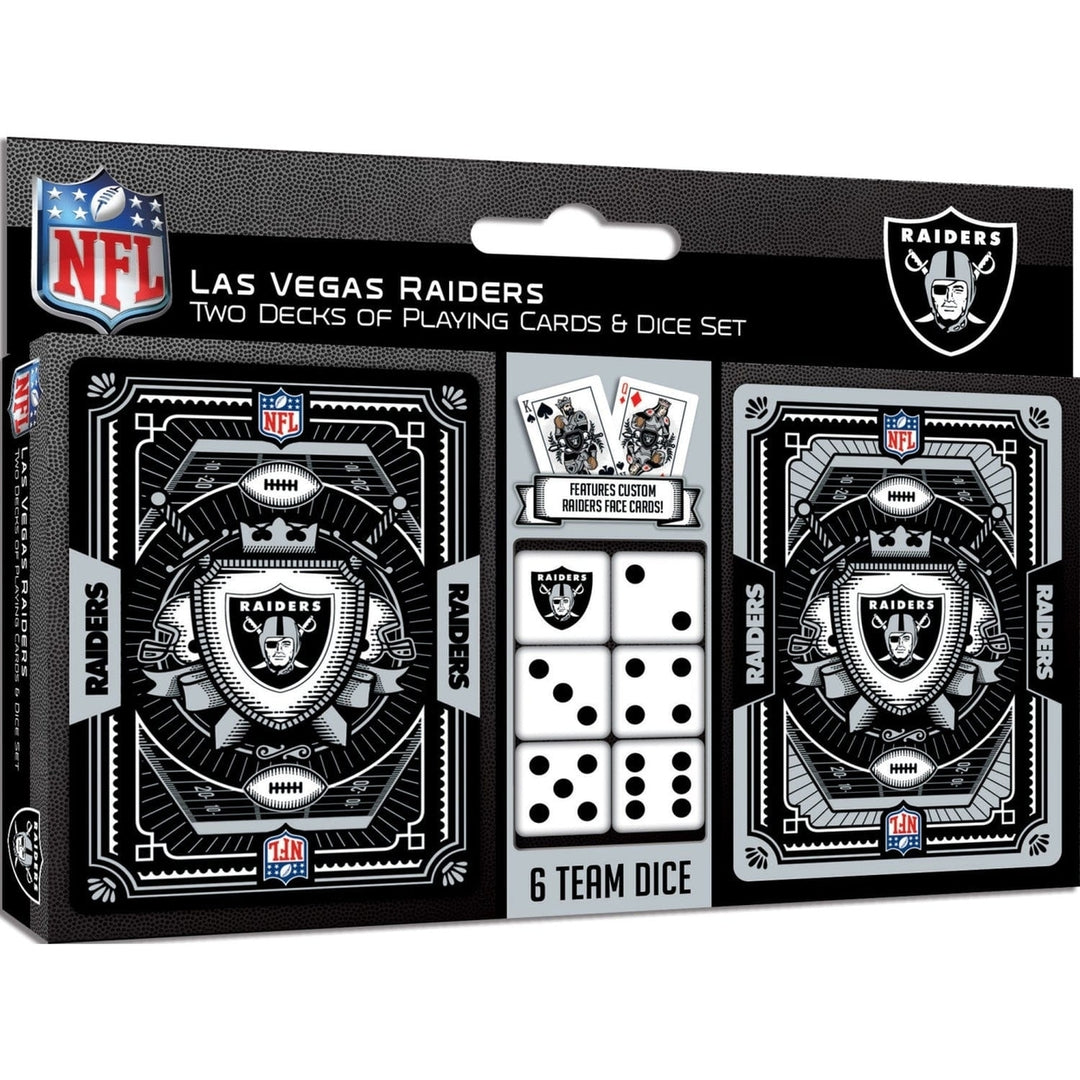 Las Vegas Raiders Playing Cards and Dice Set Official NFL 2-Pack Game Night Image 1