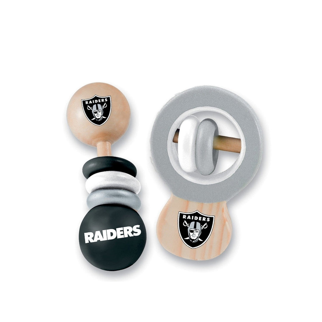 Las Vegas Raiders Baby Rattles Set 2-Pack Wooden Non-Toxic Safe Toys for Infants Image 1