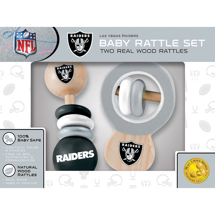 Las Vegas Raiders Baby Rattles Set 2-Pack Wooden Non-Toxic Safe Toys for Infants Image 2