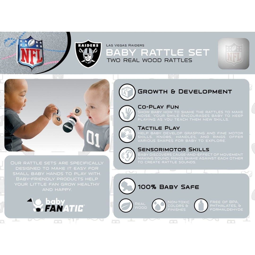 Las Vegas Raiders Baby Rattles Set 2-Pack Wooden Non-Toxic Safe Toys for Infants Image 3