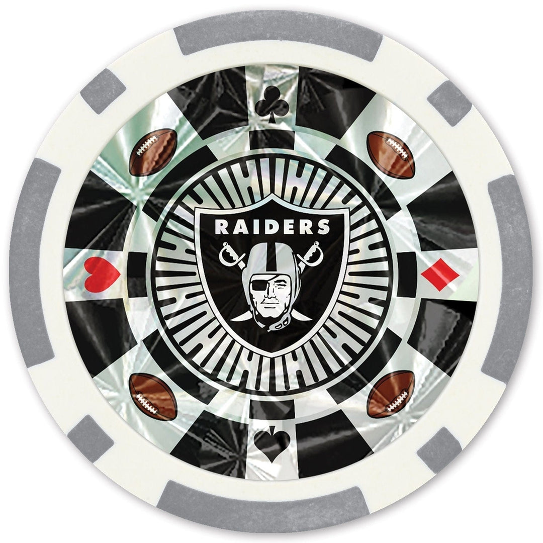 Las Vegas Raiders 20 Piece Poker Chips Silver Collectors Edition Casino Set Image 2