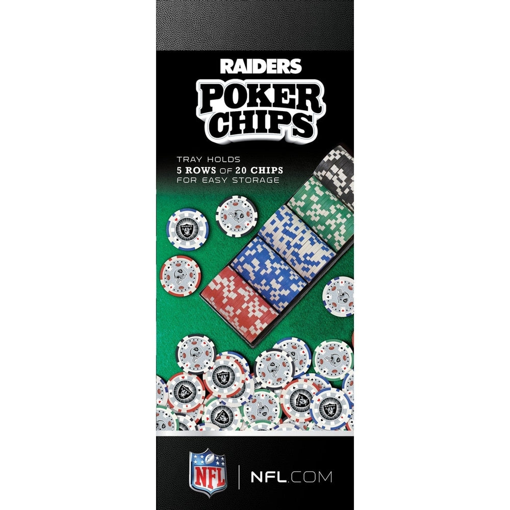 Las Vegas Raiders 100 Piece Casino Style Poker Chips Texas HoldEM Set Image 2