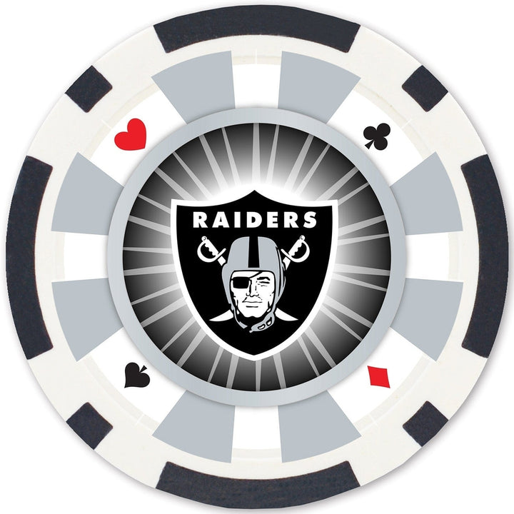 Las Vegas Raiders 100 Piece Casino Style Poker Chips Texas HoldEM Set Image 3