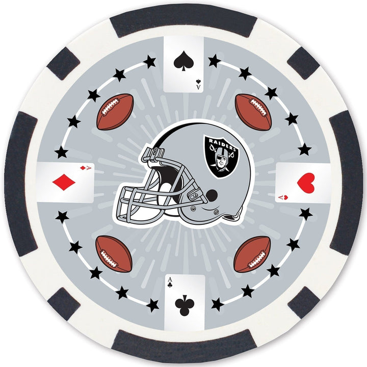 Las Vegas Raiders 100 Piece Casino Style Poker Chips Texas HoldEM Set Image 4