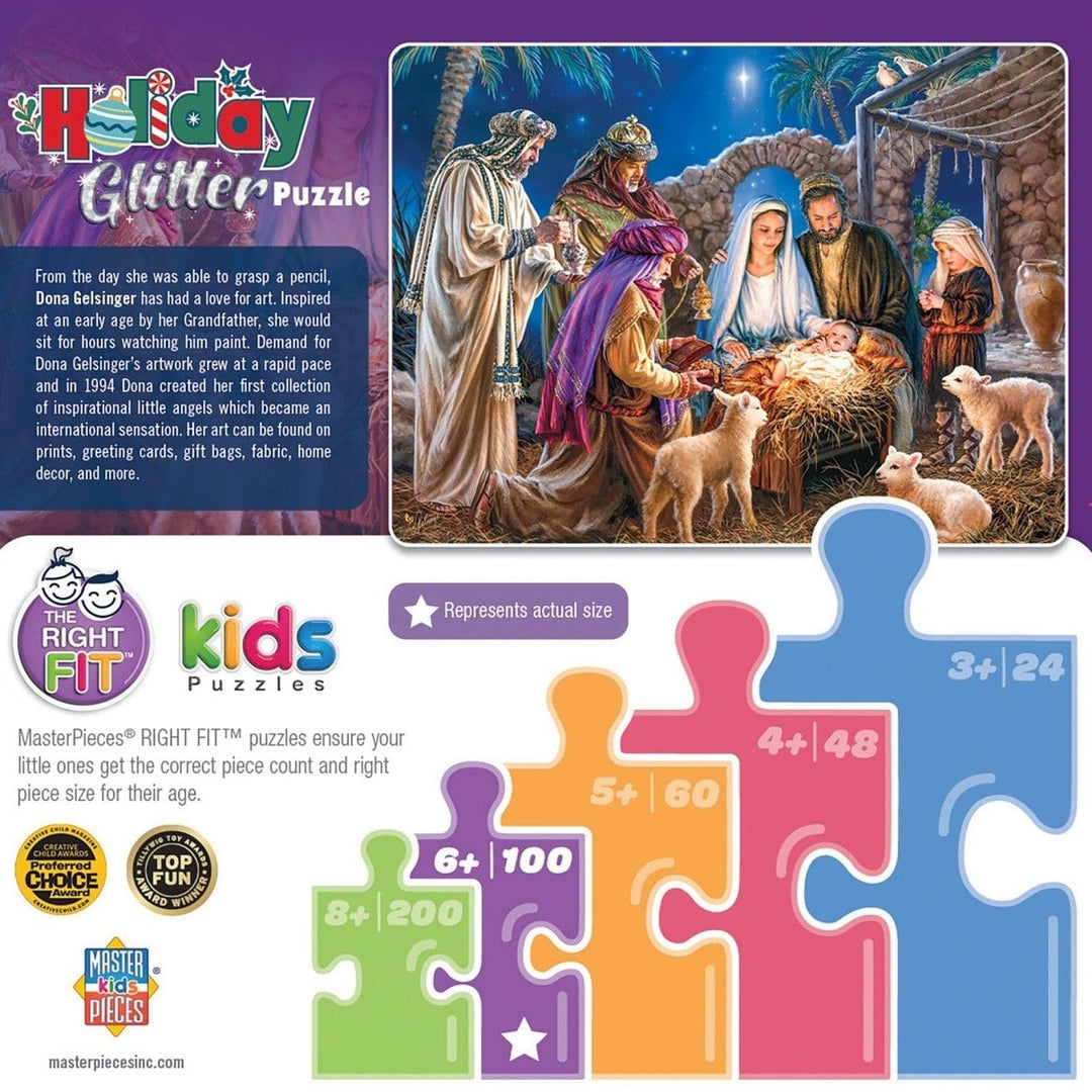 Holiday Glitter Christ is Born 100 Piece Christmas Nativity Jigsaw Puzzle Image 3