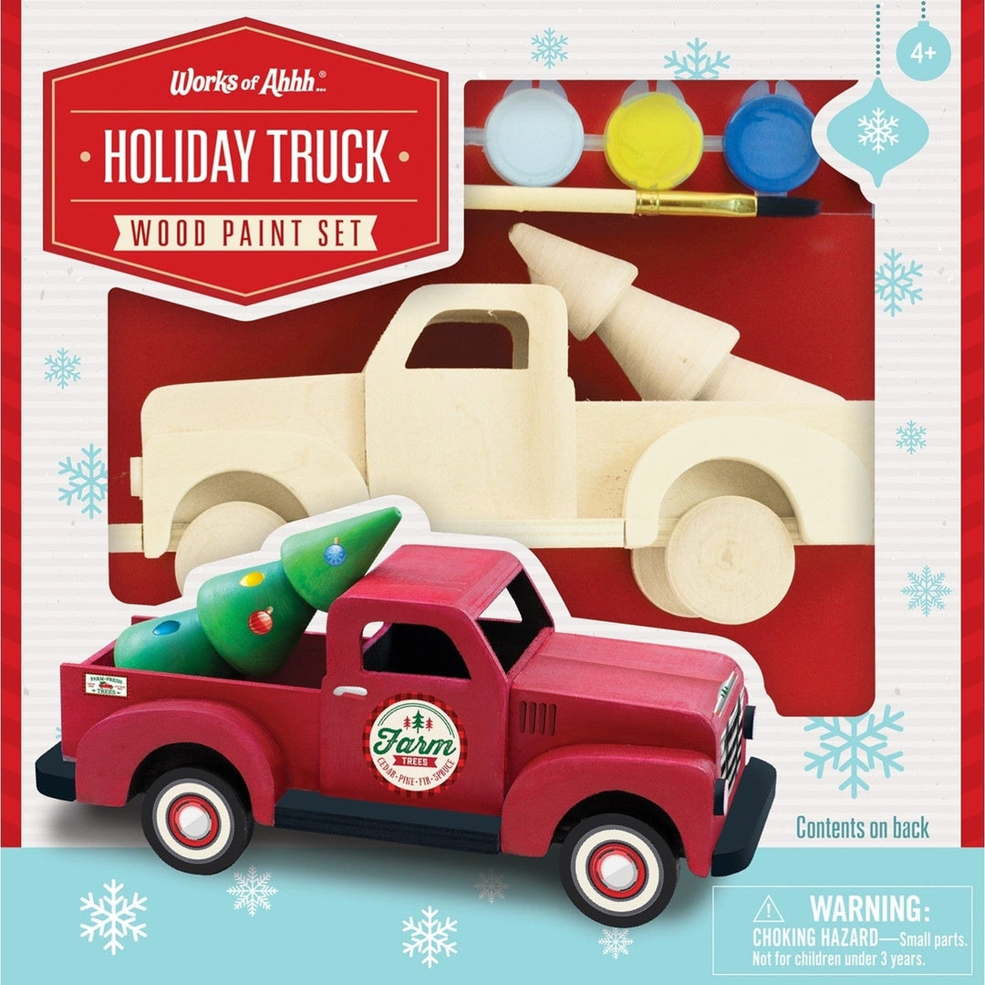 Holiday Truck Wood Craft and Paint Kit Non-Toxic Paints Artist Brush Included Image 1