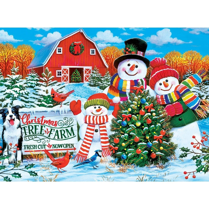 MasterPieces Holiday Glitter Jigsaw Puzzle 100 Pieces Snowmen Tree Farm 14x19 Image 2