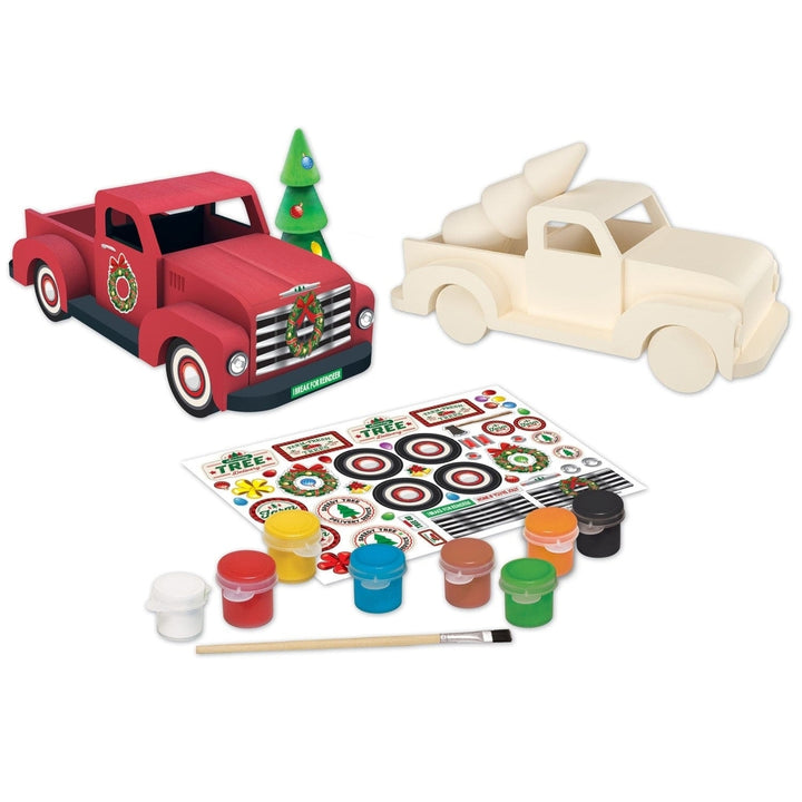 Holiday Truck Wood Craft and Paint Kit Non-Toxic Paints Artist Brush Included Image 2