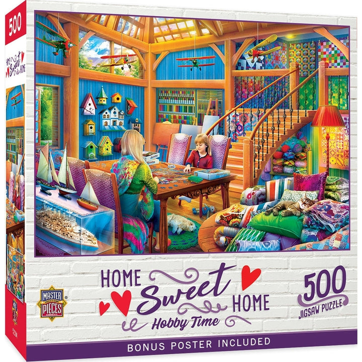 Hobby Time Home Sweet Home 500 Piece Jigsaw Puzzle 21x15 Cozy Craft Room Scene Image 1