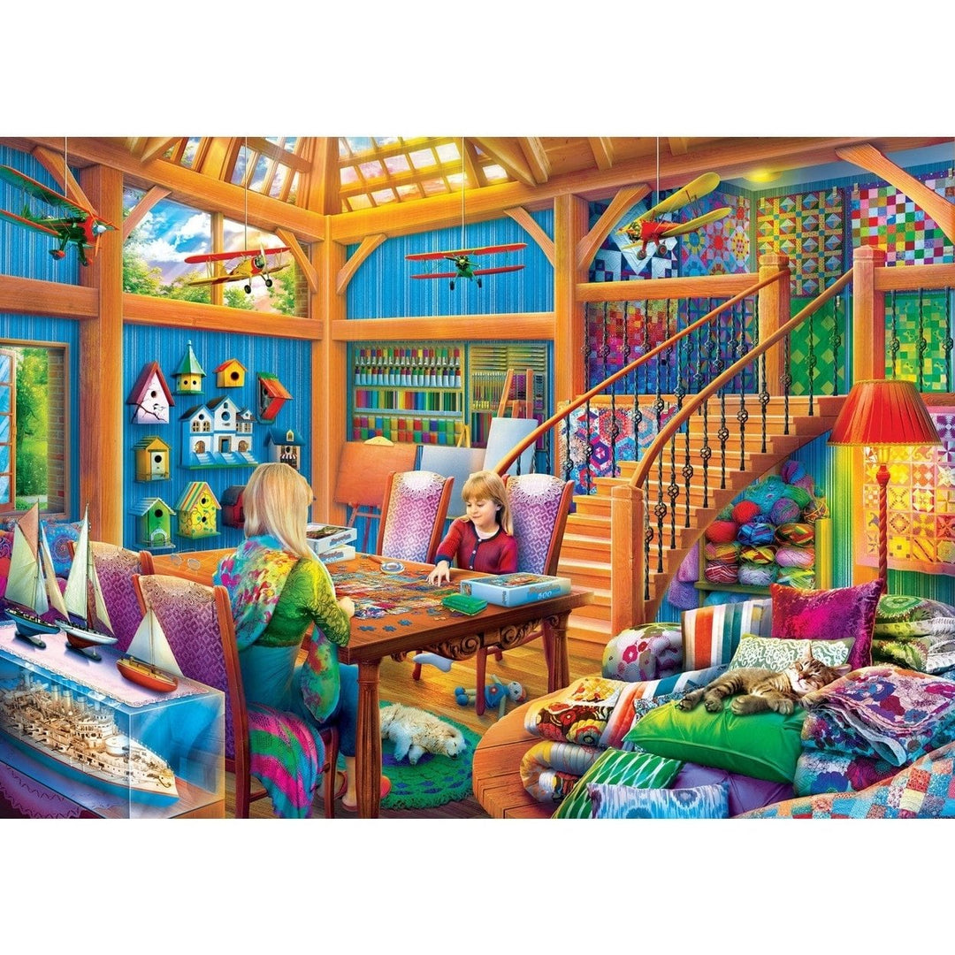 Hobby Time Home Sweet Home 500 Piece Jigsaw Puzzle 21x15 Cozy Craft Room Scene Image 2