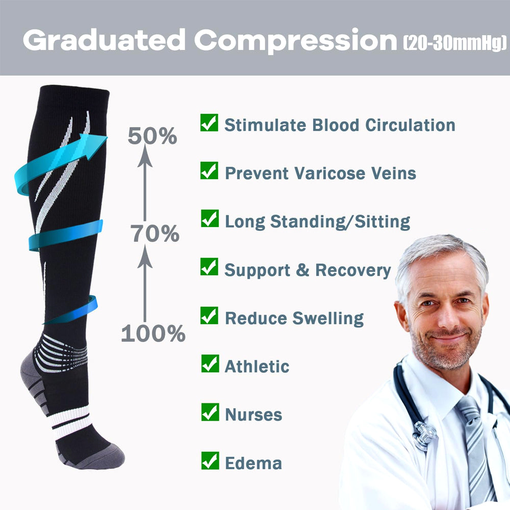 GOMOREON 1Pair High Compression Socks for Men and Women 20-30 mmHg Knee High Nurse Pregnant Running and Travel Athletic Image 4