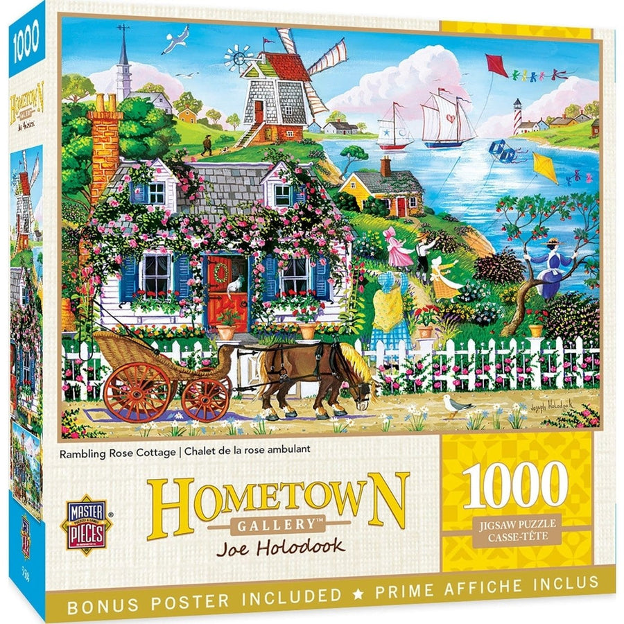 Hometown Gallery Rambling Rose Cottage 1000 Piece Jigsaw Puzzle Recycled Chipboard Image 1