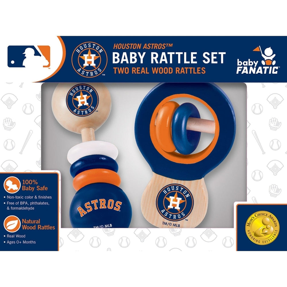 Houston Astros Baby Rattles 2-Pack Wooden Safe Toys Infant Development Fun Image 2