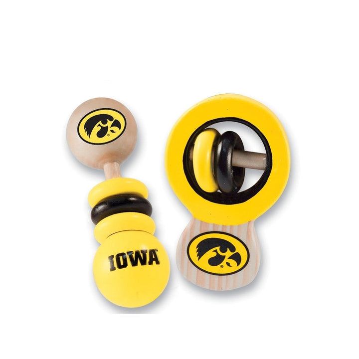 Iowa Hawkeyes Baby Rattles 2-Pack Non-Toxic Real Wood Infant Toys Image 1