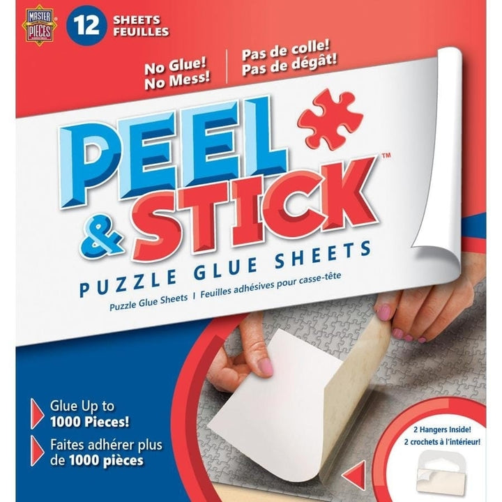 MasterPieces Jigsaw Puzzle Glue Sheets with Hangers 12 Adhesive Sheets 6.75x6.75 Image 1