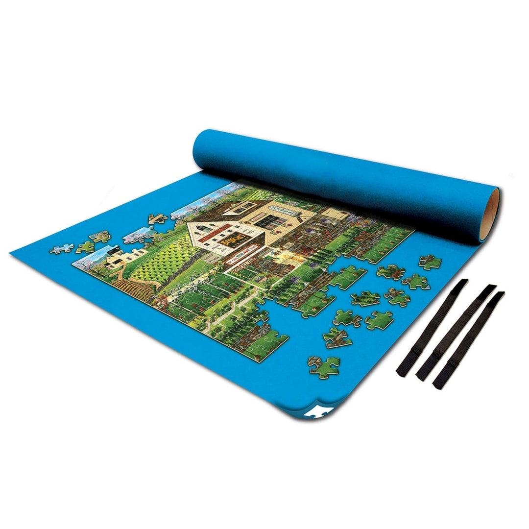 Jigsaw Puzzle Roll Up Mat 30"x36" Blue Felt Storage for Up to 1000 Pieces Image 1