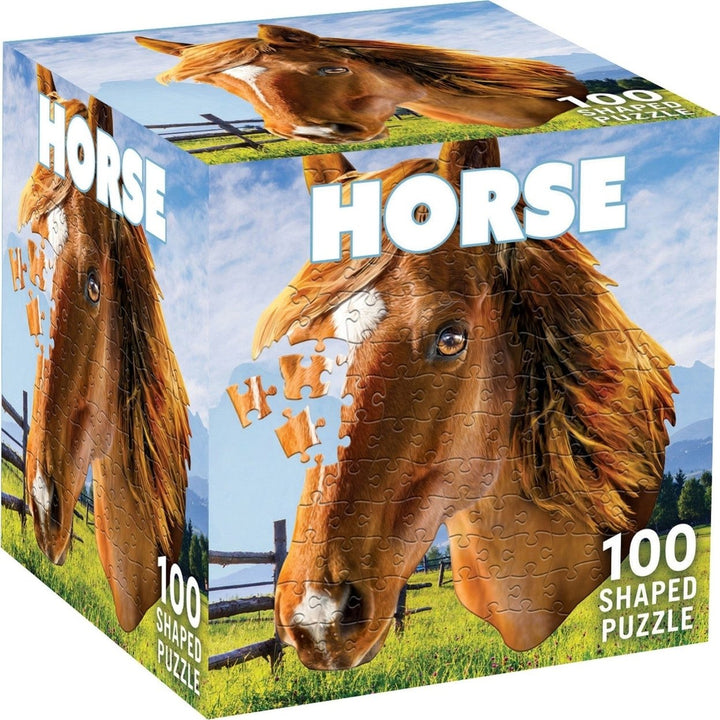 Horse 100 Piece Shaped Jigsaw Puzzle Brown Horse Eco-Friendly Recycled Board Image 1