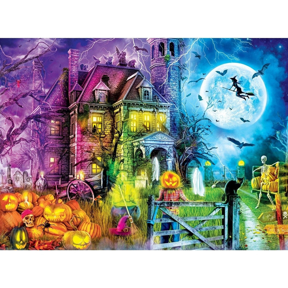 Halloween Glow in the Dark Jigsaw Puzzle 100 Piece Haunted Mansion Night Scene Image 2