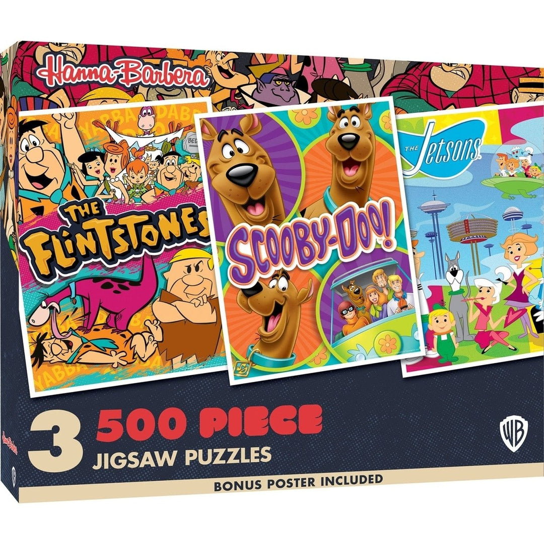 Hanna-Barbera 500 Piece Jigsaw Puzzles Scooby Doo Jetsons Flintstones 3 Pack Image 1