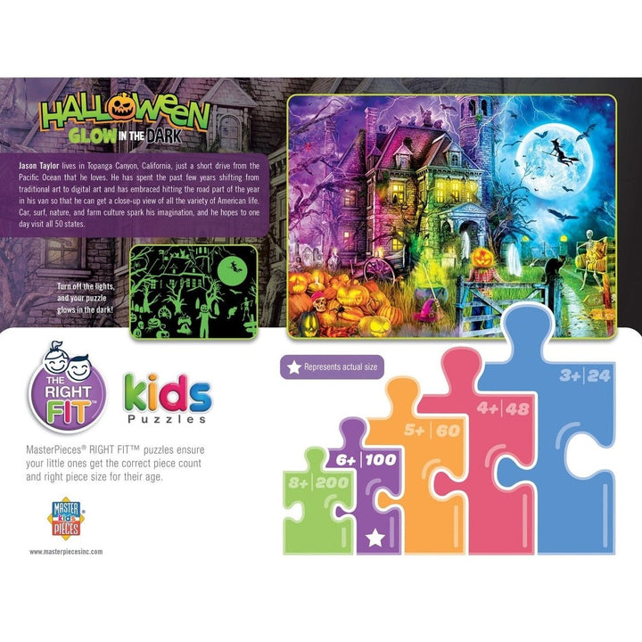 Halloween Glow in the Dark Jigsaw Puzzle 100 Piece Haunted Mansion Night Scene Image 3