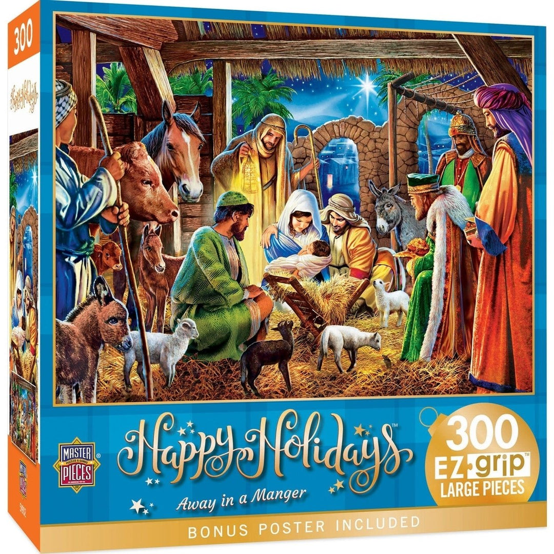 MasterPieces EZ Grip 300 Piece Holiday Jigsaw Puzzle Away in a Manger 18x24 Image 1