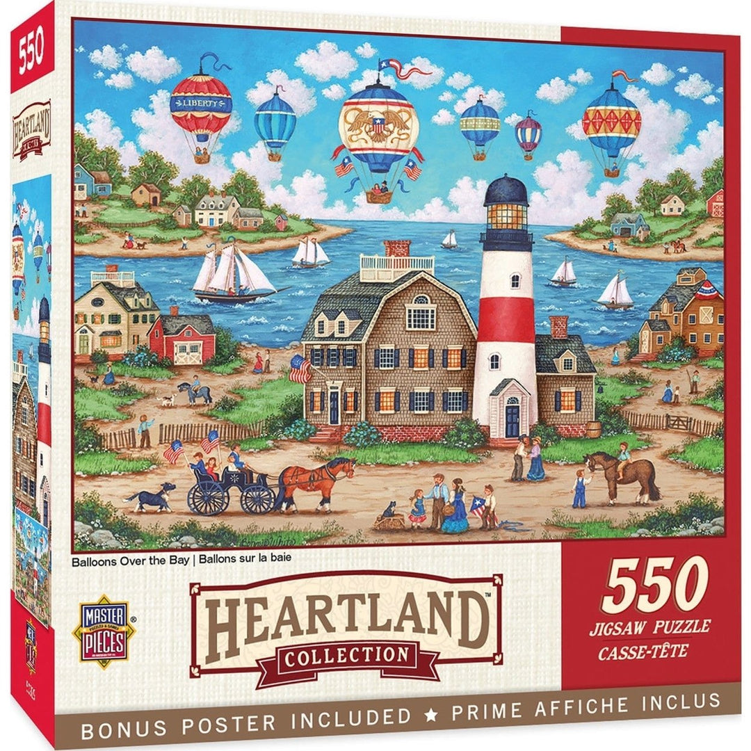 Heartland Balloons Over the Bay 550 Piece Jigsaw Puzzle 24x18 Recycled Materials Image 1