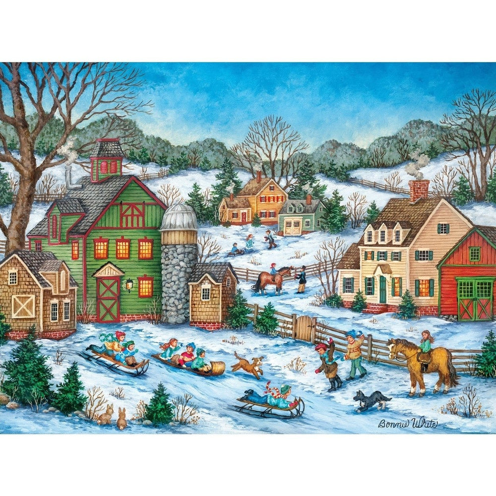 Heartland Snowball Ambush 500 Piece Jigsaw Puzzle Winter Scene Kids Sledding Image 2