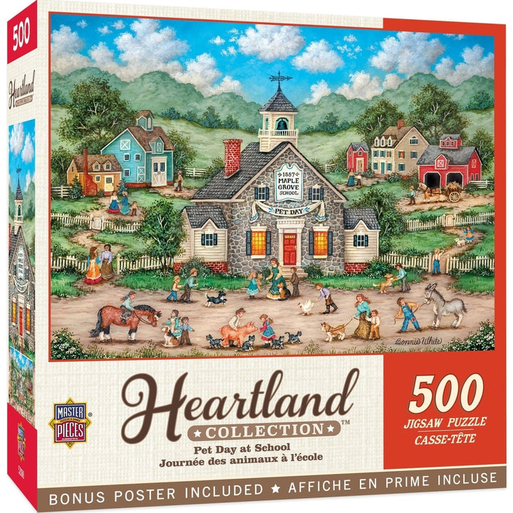 Heartland Pet Day at School 500 Piece Jigsaw Puzzle Kittens Puppies Donkey Image 1