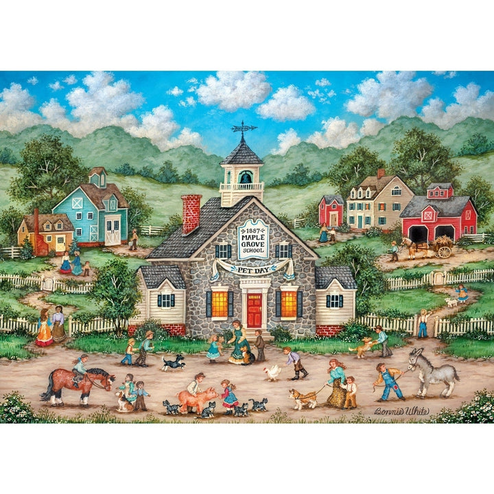 Heartland Pet Day at School 500 Piece Jigsaw Puzzle Kittens Puppies Donkey Image 2