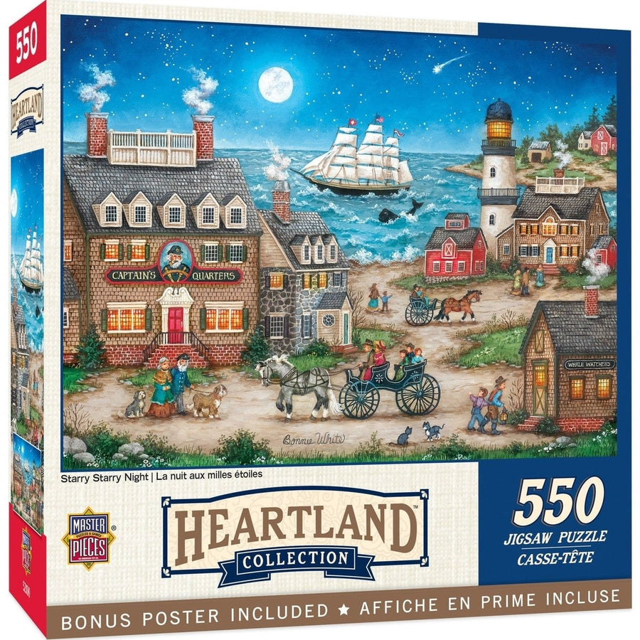 Heartland Starry Starry Night 550 Piece Jigsaw Puzzle Coastal Moonlight Scene Image 1