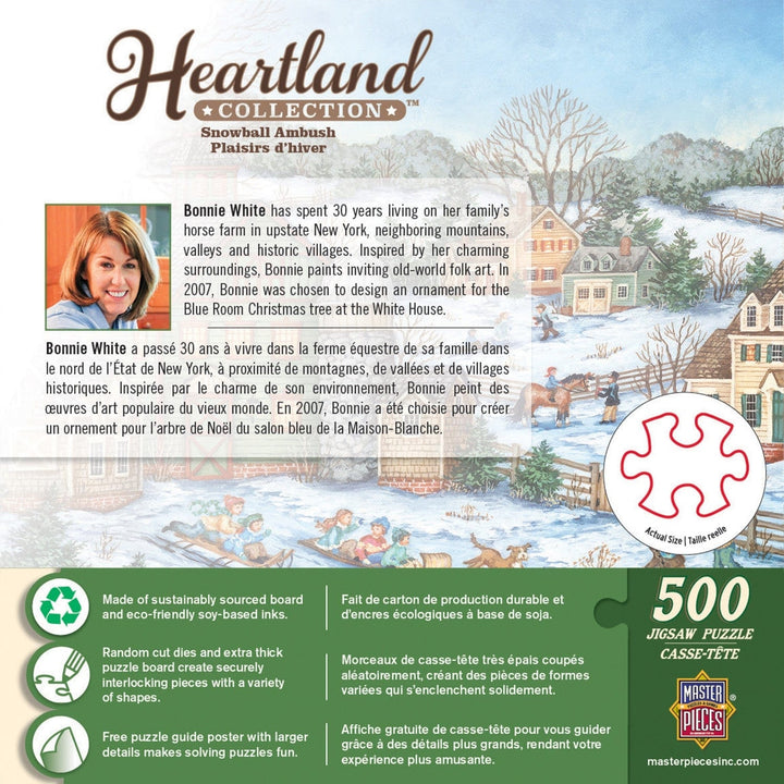 Heartland Snowball Ambush 500 Piece Jigsaw Puzzle Winter Scene Kids Sledding Image 3