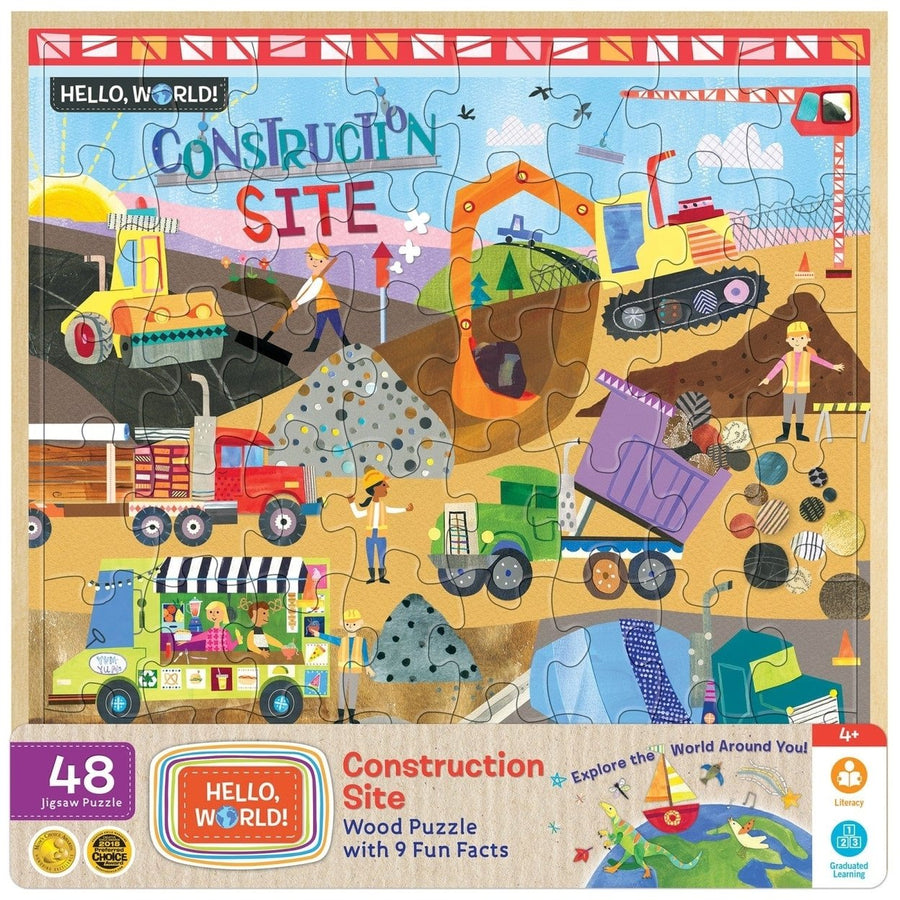 MasterPieces 48 Piece Wooden Jigsaw Puzzle Construction Site Fun Facts 11x11 Image 1