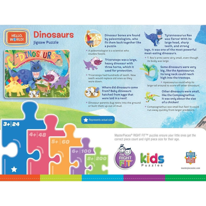 Hello World Dinosaurs 24 Piece Jigsaw Puzzle T-Rex Kids Ages 3+ 19x14 Inches Image 3