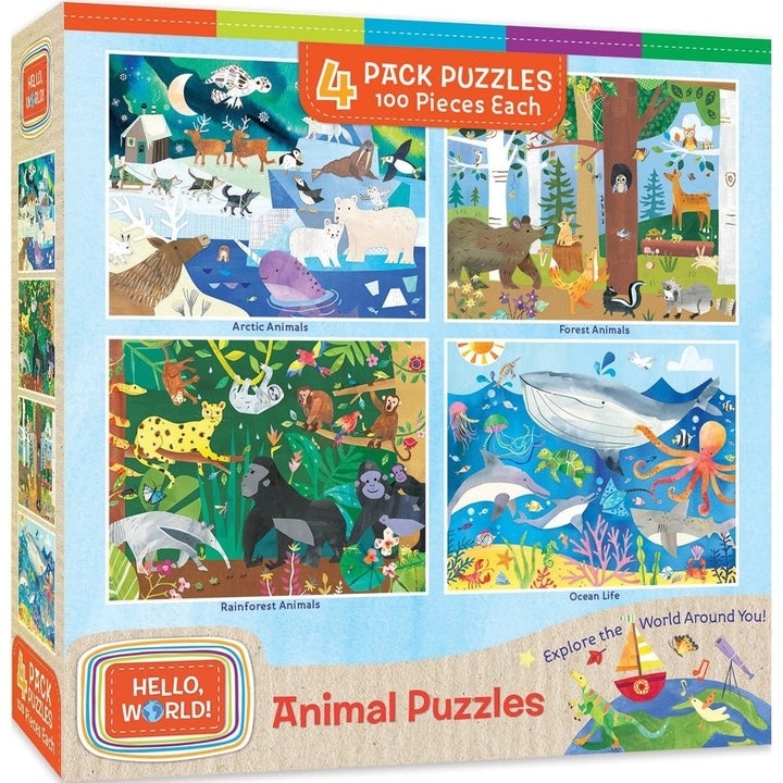 MasterPieces 100 Piece Jigsaw Puzzles 4 Pack Kids Wildlife Animals Image 1