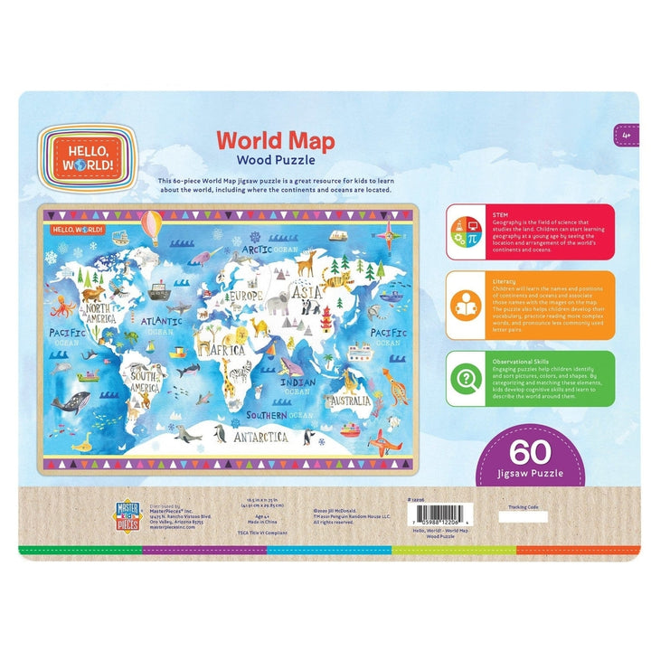 MasterPieces World Map Puzzle 60 Piece 16.5 x 11.75 Kids Geography Learning Toy Image 3