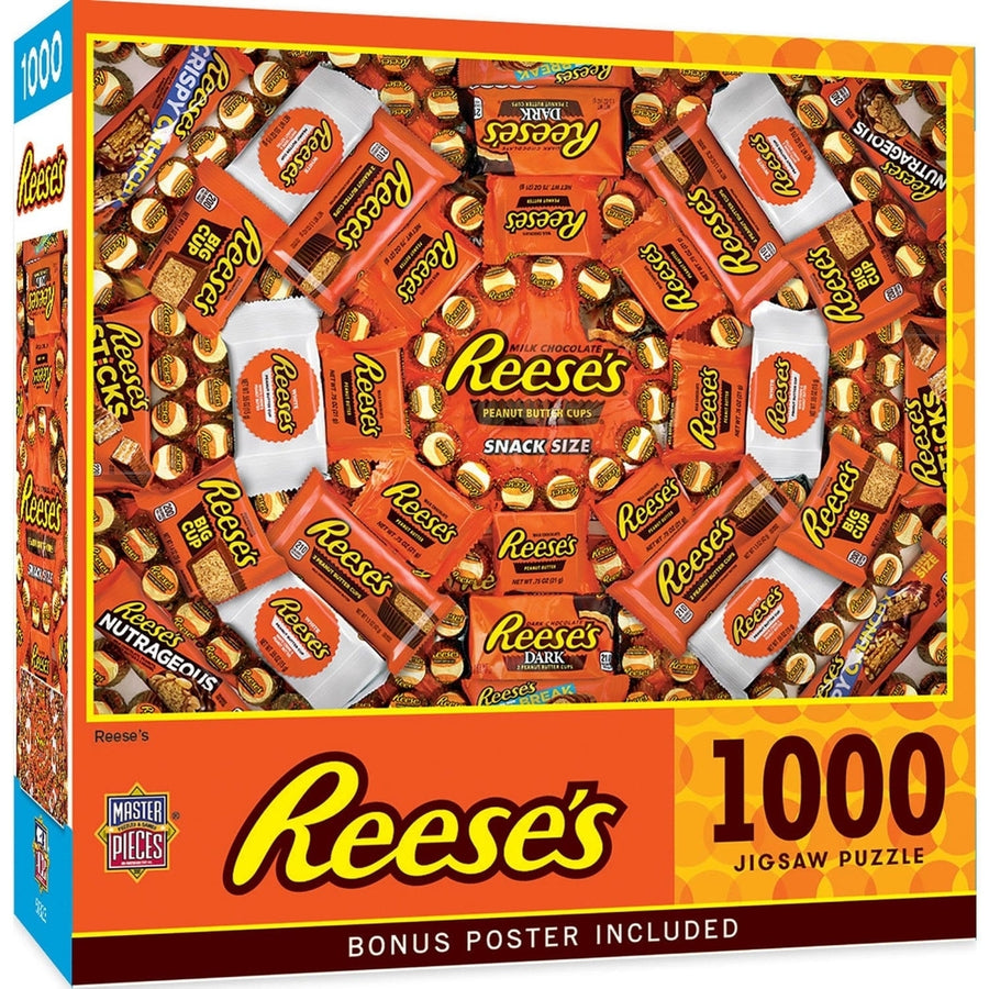 Hersheys Reeses 1000 Piece Jigsaw Puzzle Brown Orange Peanut Butter Theme Image 1