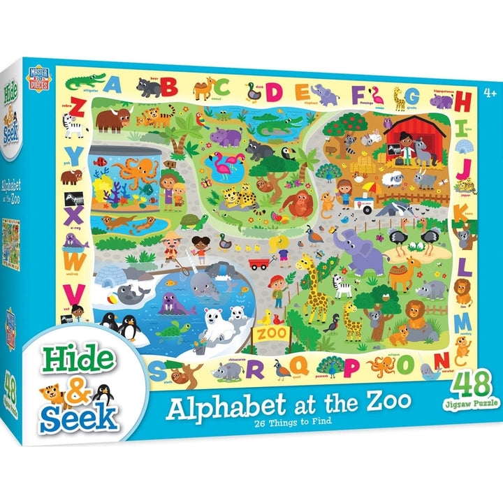 Hide and Seek Alphabet at the Zoo 48 Piece Puzzle Ages 4+ 19x14 Inches Educational Image 1