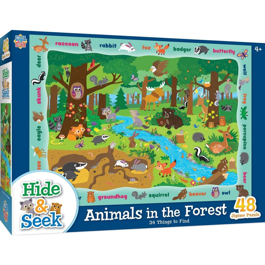 Hide and Seek Animals in the Forest 48 Piece Jigsaw Puzzle 19x14 inches for Ages 4+ Image 1