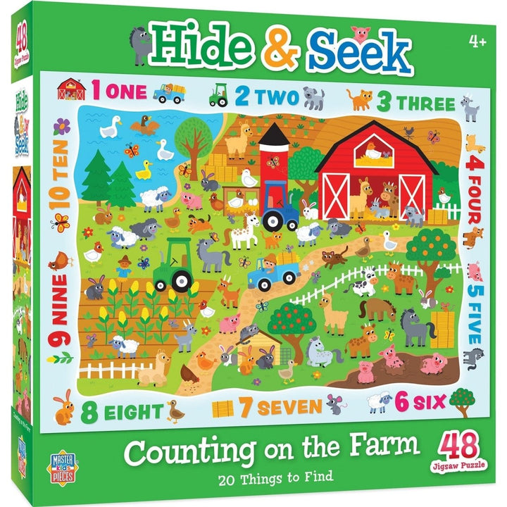 Hide and Seek Counting on the Farm 48 Piece Jigsaw Puzzle 19x14 inches Ages 4+ Image 1