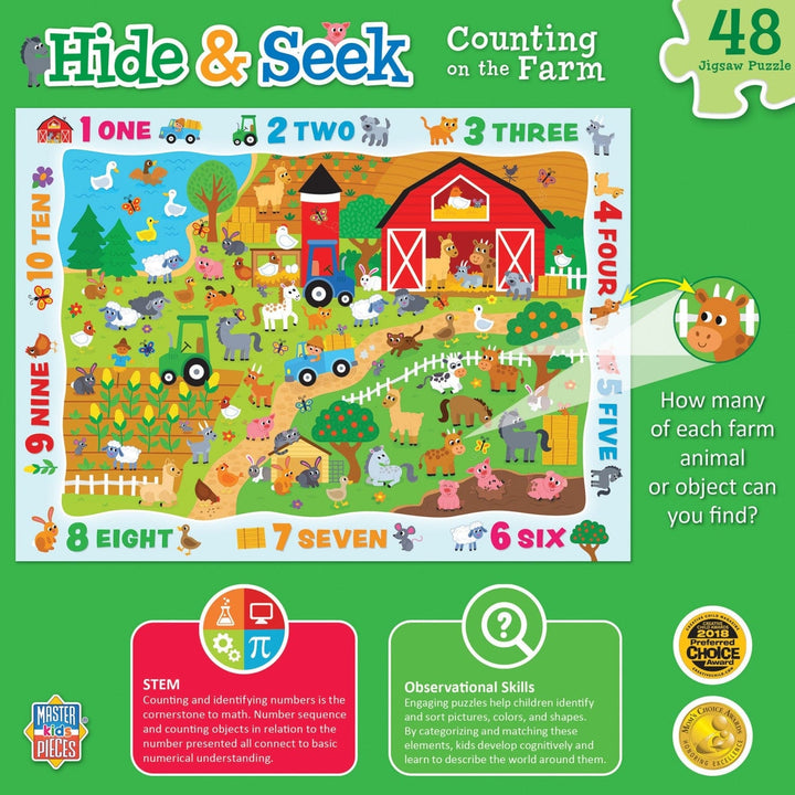 Hide and Seek Counting on the Farm 48 Piece Jigsaw Puzzle 19x14 inches Ages 4+ Image 3